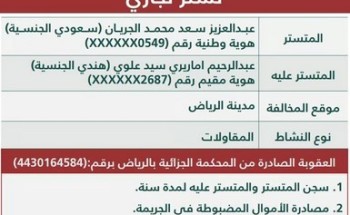 “التجارة” تٌشهر ب”عبدالعزيز سعد محمد الجريان” و”عبدالرحيم اماريري سيد علوي” لارتكابهما جريمة التستر في قطاع المقاولات
