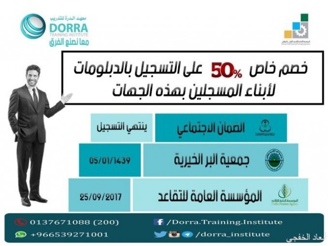 خصم يصل إلى 50 لبرامج الدبلوم العالي بمعهد الدرة للتدريب بالخفجي بنين صحيفة أبعاد الإخبارية