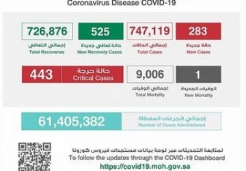 الصحة: تسجيل (283) حالة مؤكدة بفيروس كورونا